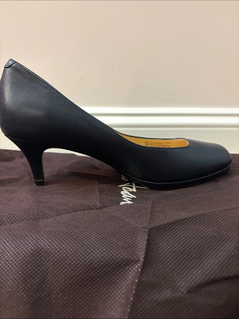 Cole Haan Navy Leather Square-Toe Pumps